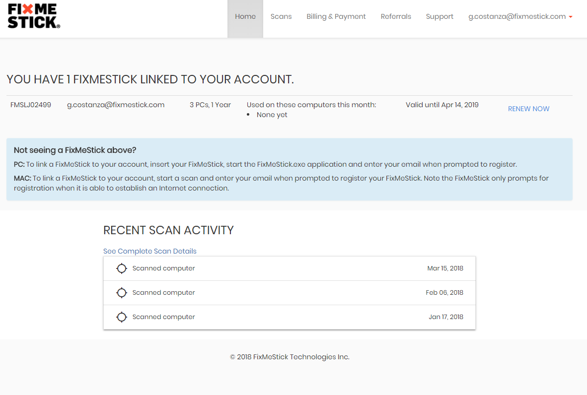 fixmestick_account_home_page.png